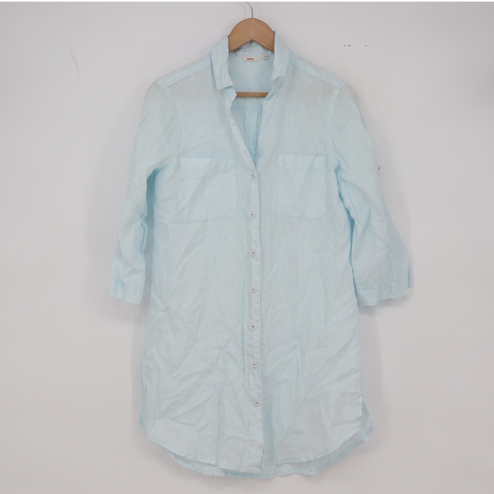 Dolma Linen Shirt Womens M Tunic Light Blue Button-down Excellent